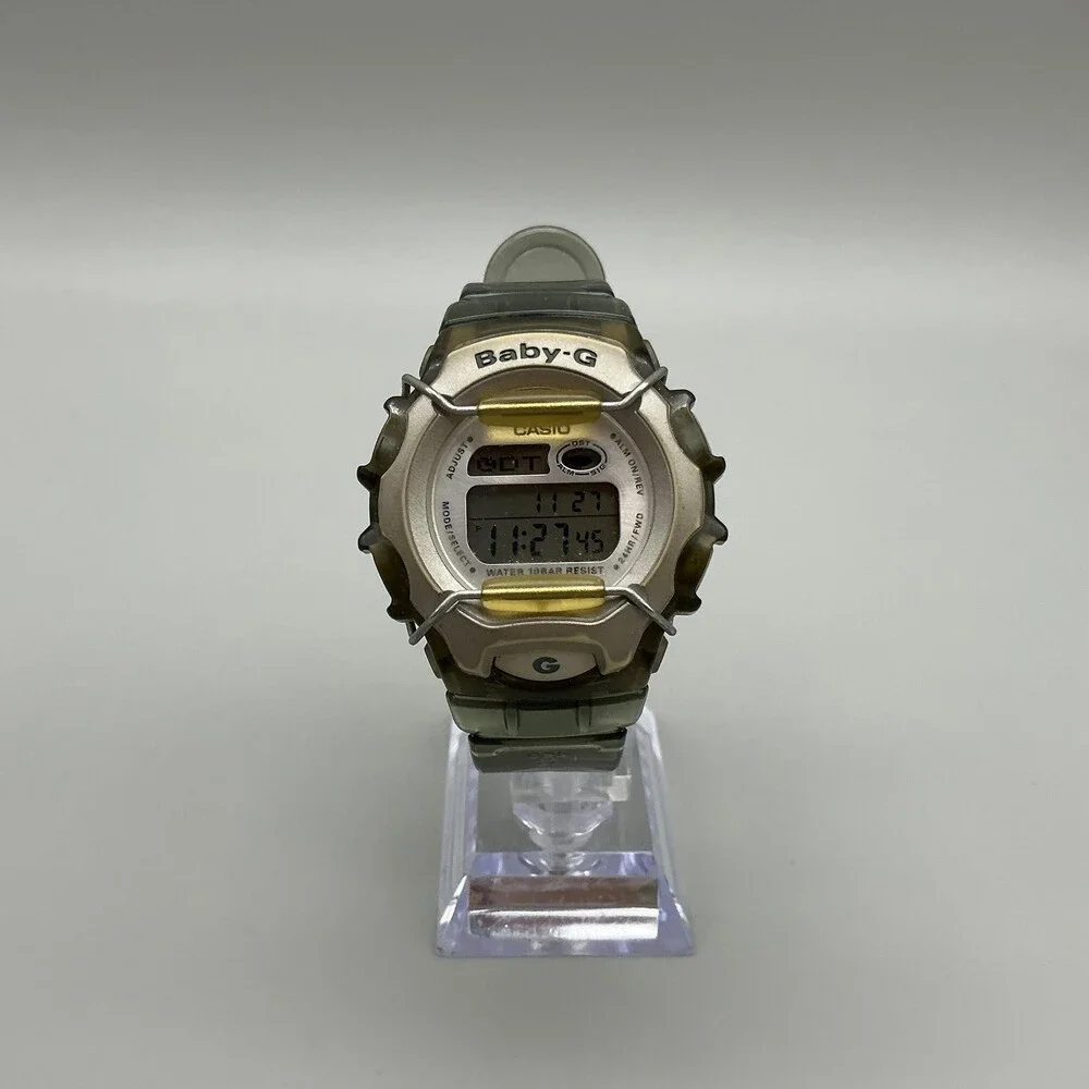 Vtg Casio Baby-G BG-460 Womens Watch 43mm Gray Green Digital New Battery
